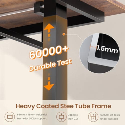 SEDETA L Shaped Electric Standing Desk with File Cabinet, 63 x 53'' Height Adjustable Home Office Computer Desk with 3 Drawers, Power Outlet, Stand up Gaming Table with Led Lights, Rustic Brown 9