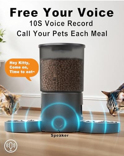Amiaorican Automatic Cat Feeder for 2 Cats,4.2L Programmable 1-6 Meals Portion Control Cat Food Dispenser,Dual Power Supply,10S Voice Record (Transparent Black, Stainless Steel 2 Bowls) 6