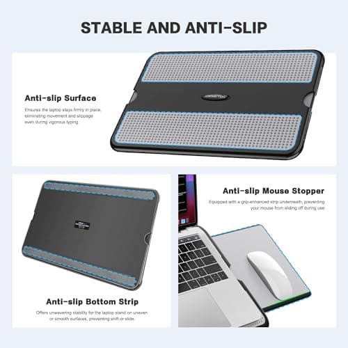 AboveTEK Portable Laptop Lap Desk w/Retractable Left/Right Mouse Pad Tray, Non-Slip Heat Shield Tablet Notebook Computer Stand Table w/Sturdy Stable Work Surface for Bed Sofa Couch or Travel 7