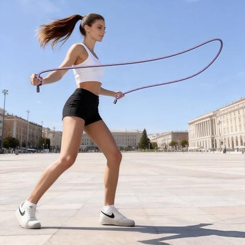 Flow Rope Exercise Jump Rope – 1.5lb Weighted Flow Jump Rope for Cardio, Boxing, HIIT & Upper Body Fitness – Adjustable Double Woven Workout Rope for Women, Beginners – Indoor & Outdoor Use (Purple, 16mm, 1.5lbs) 6
