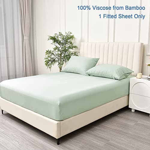 PHF Cooling Fitted Sheet Twin Size for Hot Sleeper,100% Rayon Derived from Bamboo_,16" Deep Pocket, 2.5cm Wider Strong Elastic Easy Fit, Breathable Silky Soft, 39"x 75",Sage Green, No Pillowcases 6