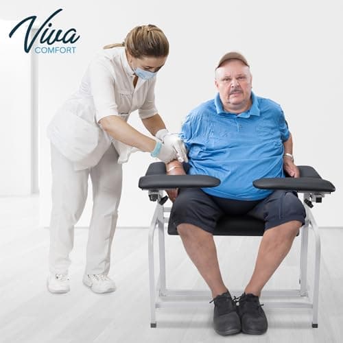 VivaComfort Black Bariatric Wide Padded Blood Drawing Chair, Phlebotomy Chair with Adjustable Armrest, 35" H x 18" L x 29"W, Blood Draw Chair, Medical Chair, Great for Mommy and Me 5