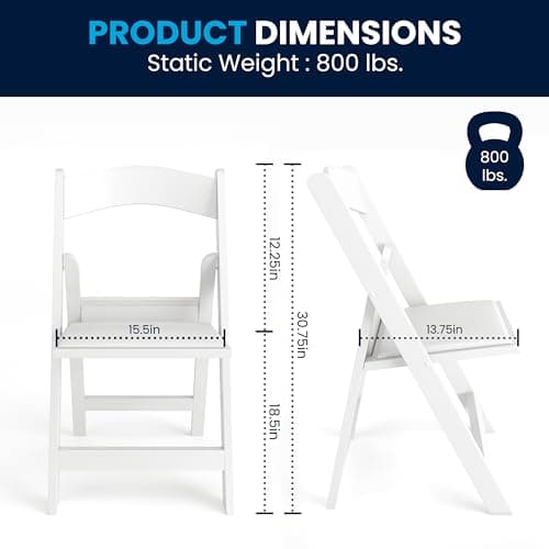 Flash Furniture Hercules™ Series Folding Chair - White Resin - 1000LB Weight Capacity Comfortable Event Chair - Light Weight Folding Chair 2