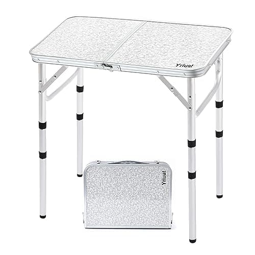 Yriuat Folding Camping Table 2ft Portable Pinic Table Adjustable Height Small Card Table Aluminum Foldable Lightweight with Carry Handle for Outdoor Indoor Hiking Camp BBQ Beach