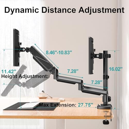 MOUNT PRO Triple Monitor Mount, 3 Monitor Desk Arm fits Three Max 27" LCD Computer Screens, up to 17.6lbs Each, Premium Gas Spring Display Stand with Tilt Swivel Rotation, Vesa Mount 75x75,100x100 6