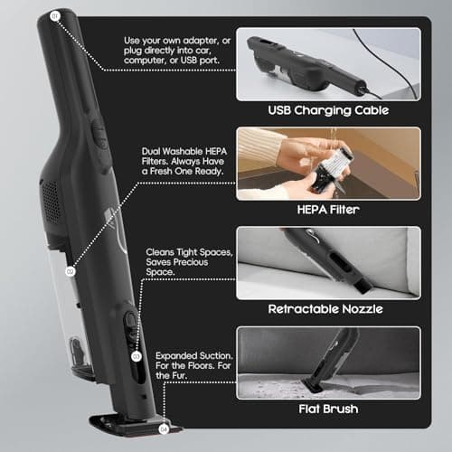 AYONTIN Cordless Handheld Vacuum, Lightweight Portable Handheld Vacuum Cleaner with Charging Dock, LED Light,Hand Vacuum Cordless Rechargeable with One-Touch Empty, Powerful Suction for Home,Car, Inky 6