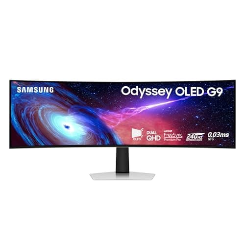 Samsung 49" Odyssey G93SC Series Curved Gaming Monitor, QD-OLED, 240Hz, 0.03ms, DQHD, G-Sync Compatible, FreeSync Premium Pro, Adjustable Stand