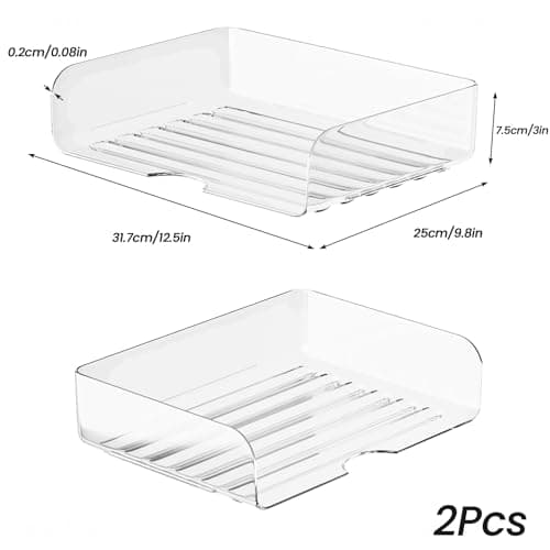 Tomorotec Desk Letter Tray Set, A4 Size Clear PET Stackable Document Organizer Office Desktop File Paper Holder Book Storage Rack Side Load Anti-Skid Stacking Support Convex Bottom (2X Landscape) 6