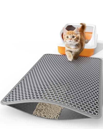 Powools Cat Litter Mat - 30" x 24" Large Litter Box Mat with Double Layers, Urine-Proof and Non-Slip Litter Trapping Mat, Easy to Clean Kitty Litter Mats for Floor, Scatter Control, Grey