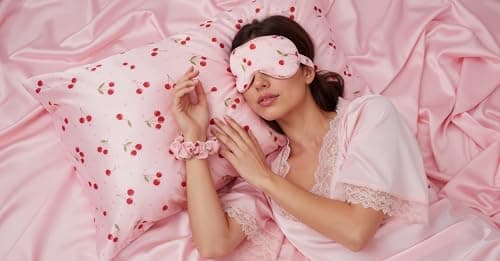 Glampton Slumber Satin Beauty Sleep Set, Cherry, 3-Piece Set with Pillowcase, Eye Mask, and Scrunchie 3