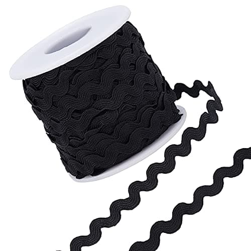 GORGECRAFT 1 Roll 27yd/25m RIC Rac Trim Ribbon Wave Sewing Bending Fringe Trim 5mm/0.2 inch Jumbo Rick Rack Zig Zag for Sewing Flower Making Wedding Party Lace Ribbon Craft Gift Wrapping(Black)