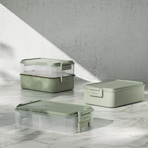 linoroso Stackable Bento Box Adult Lunch Box | Meet All You On-the-Go Needs for Food, Salad, and Snack Box, Premium Bento Lunch Box for Adults Include Utensil Set, Dressing Containers - Pale Mint 6