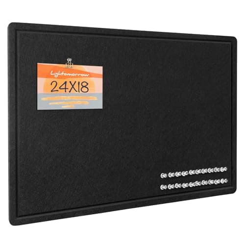 Lightomorrow Bulletin Board, 24 x 18 inches Decorative Felt Pin Board, Vision Board Cork Board Alternative for Wall, Foldable Photo Board Self-Adhesive Vision Board Mood Board with 20 Pushpins - Black