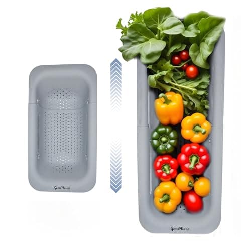 GottaHaveit Over The Sink Colander for Kitchen - Collapsible Strainer Basket, for Fruit and Vegetable Wash, Drain Pasta, Dry Dishes. (7.9” W, x 14-19.3” L, x 2.75” H) Gray