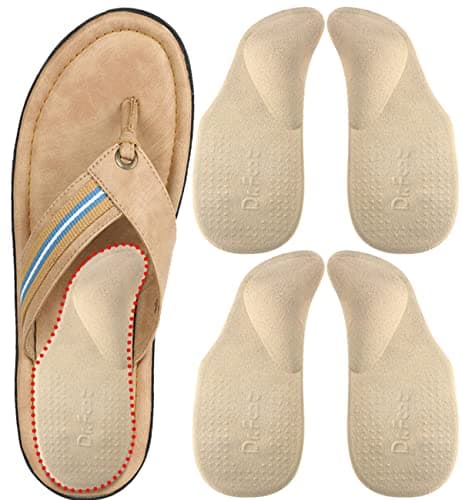 Dr. Foot's Arch Support Shoe Inserts for Flat Feet, Plantar Fasciitis, Adhesive Heel Cushion for Relieve Pain for Women & Men (Large, Beige)