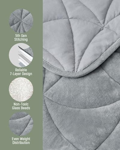 Weighted Lap Blanket 7 lbs for Adults, Luxury Soft Small Weighted Blanket, Compact Portable Weighted Lap Pad for Relaxation, Sleeping, Travel, All-Season Use, Light Grey, 40" x 52" 5