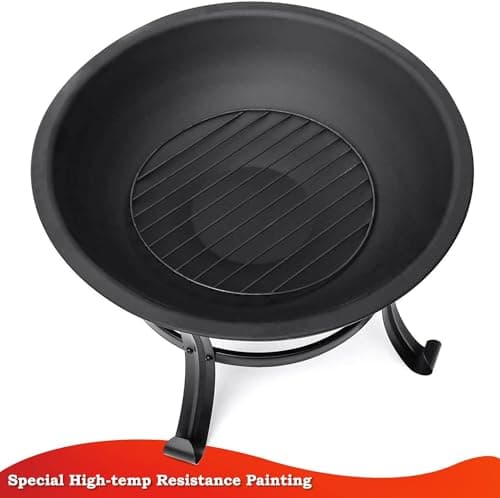 SINGLYFIRE 22 inch Fire Pit for Outside Outdoor Wood Burning Small Bonfire Pit Steel Firepit Bowl for Patio Camping Backyard Deck Picnic Porch,with Spark Screen,Log Grate,Poker 6