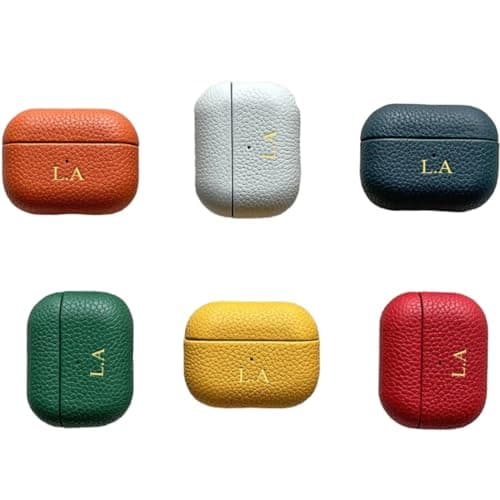 Custom Initials Leather Case – Compatible with AirPods 1/2 / 3/4 / Pro – Personalized with Your Name, Initials, Embossed Monogram | with Keychain | Customized Premium Gift Idea for Him and Her