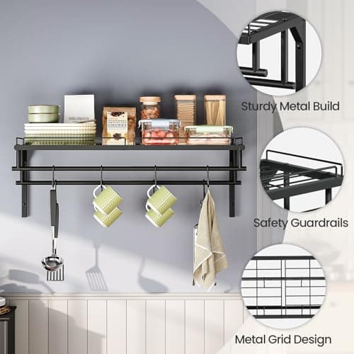 CHOEZON Hanging Pot Rack, Wall-Mounted Pot Rack, Kitchen Cookware Organizer, Metal Pot and pan Organizer Holder, for Cookware, Utensils Organization, Black TPR38BB 6
