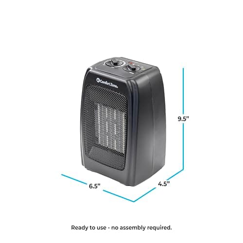 Comfort Zone CZ442E Personal Energy Save Ceramic Heater - 1500W Portable with Adjustable Thermostat, Tip-Over Switch & Overheat Protection, Black 8