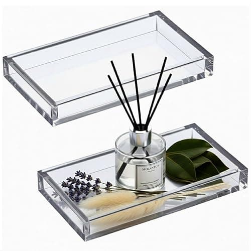 Amazing Abby - Selena - 2-Pack Acrylic Vanity Tray (9.5"x5.5"), 9mm Thick Acrylic, Plastic Bathroom Countertop Organizer, Clear Decorative Dish, Great for Vanity, Nightstand, Entryway, and Home Decor