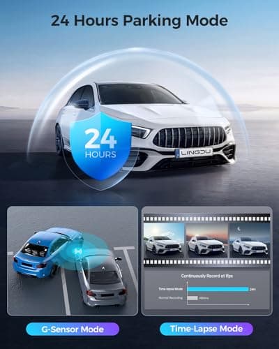 LINGDU AM100 5GHz WiFi 3 Channel Dash Cam, 4K Dual Front and Rear Dash Cam for Car with 64GB SD Card, Voice Control G-Sensor, 24H Parking Mode Night Vision, Built-in GPS Max Up Support 256GB 6