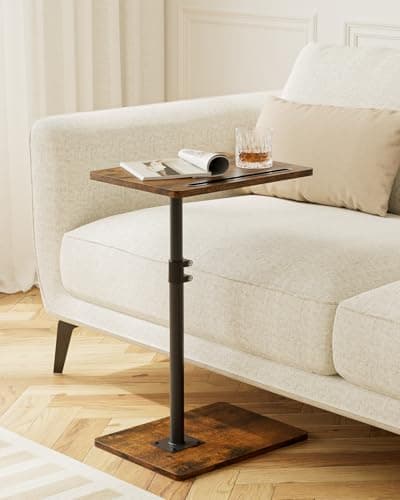 Masupu Sofa Arm Tray Table - 360° Swivel Height Adjustable End Table, Small Snack Side Table for Couch, C Shaped Table for Bed, Chair or TV Tray Table(Rustic Brown) 5