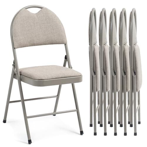 HOMEFUN Folding Chairs with Cushion Padded Foldable Chair 6 Pack Portable and Assembled Fold Dining Seat for Guests Kitchen Office Wedding Party Khaki