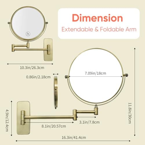 GURUN 8-Inch Double-Sided Wall Mount Makeup Mirror Antique Satin Brass with 7X Magnification Bathroom Mirror for Hotel Antique Satin Brass M1406K(8in,7X) 5