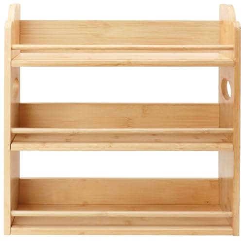 Thalomely 3 Tier Bamboo Spice Rack, Spice Rack Organizer, Seasoning Jars Rack Shelf Spice Organizer for Kitchen Counter or Wall Mounting, Spice Storage Holder with handles, Jars Not Included,Natural 7