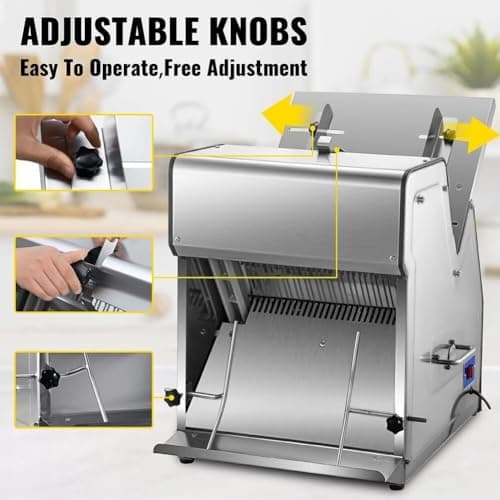 Commercial Bread Slicer, 370W Stainless Steel, Electric Cutter, 12mm Blade, Kitchen Appliance Toaster 5