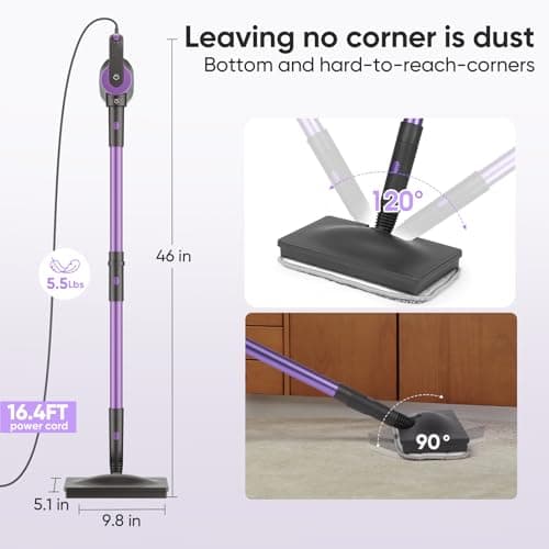 Seyola Steam Mop Cleaner for Hardwood Floor Cleaning, Hands-free Steamer Cleaner Handheld with 9-in-1 Multi-purpose Attachments for Bathroom, Windows, Sofas, Clothes, Tiles Grout (Purple-Grey) 8