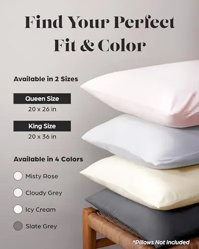 Lavish Comforts® Cooling Pillow Cases for Hot Sleepers – Cool, Ultra-Soft King Pillow Cases for Frizz, Anti Acne Pillow Case, Antimicrobial, Alternative Silk Pillow Cases– King Slate Gray Set of 2 8
