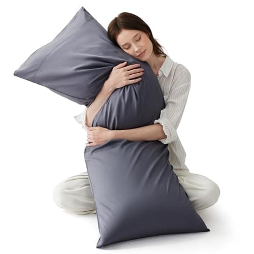 Bedsure Body Pillow Cover, Cooling Body Pillow Pillowcase for Hot Sleepers, Rayon Derived from Bamboo Grey Pillowcase, Breathable & Soft Long Pillow Case Cover with Envelope Closure, 20x54 Inches