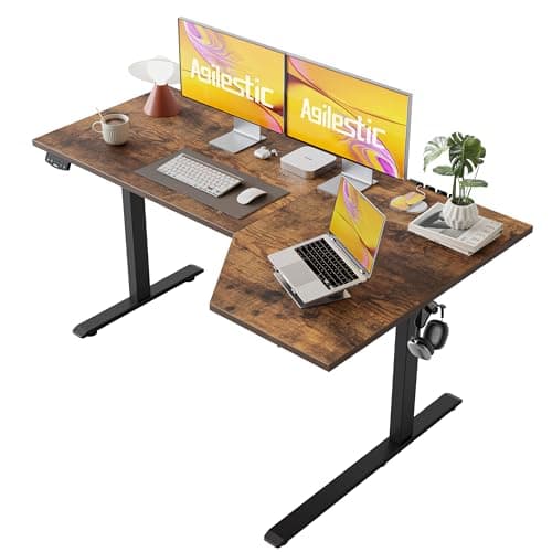 Agilestic Electric Standing Desk, Height Adjustable Desk, 59 x 35 Inch Sit Stand up for Work Office Home, L Shaped Ergonomic Rising Computer Table with Memory Preset, Rustic Brown