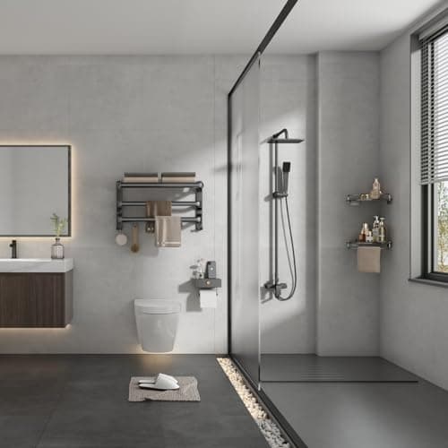 VOLDRA 24-Inch Towel Rack,Bathroom Towel Shelf with 2 Towel Bar Foldable Towel Holder with 7 Hooks Towel Storage Organizer for Bathroom & Lavatory Wall Mounted (Matte Black) 7