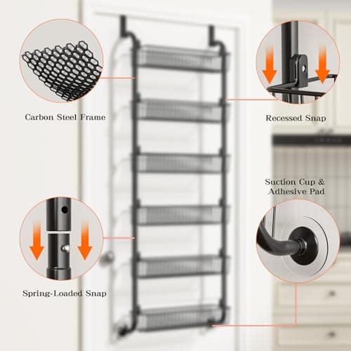 MIAOLI Over the Door Pantry Organizers and Storage, 6-Tier Spice Rack, Home & Kitchen Storage Shelves for Cabinet, Large Capacity Hanging Seasoning Organizer, Laundry Room Organization, Black 5