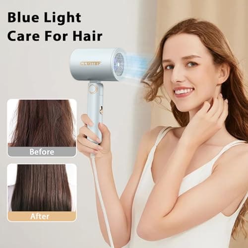 CLGTTBF Portable Hair Blow Dryer with Nozzle, Double Blue Light Hair Dryers for Women, 1000W Mini Travel Blow Dryer，Pink 5