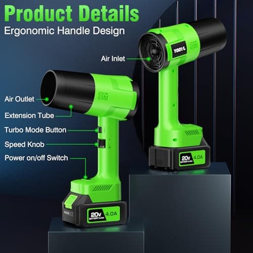 Leaf Blower Cordless, Handheld Leaf Blower with 2 X 4.0Ah Battery and Charger, 6 Speed Modes, Lightweight Blowers for Lawn Care, Patio, Yard, Dust,Blowing Leaves,Snow 7