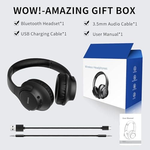 KVIDIO Bluetooth Headphones Over Ear, 65 Hours Playtime Wireless Headphones with Microphone, Foldable Lightweight Headset with Deep Bass, HiFi Stereo Sound Low Latency for Travel Work Cellphone 9