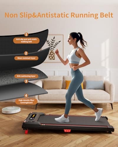 Walking Pad Treadmill, Anylife Incline Walking Pads Under Desk 330lb Capacity, 2.5HP Portable Treadmills for Home, Compact Treadmill Small Running Pad with LED Display, Remote Control, Black Red 6
