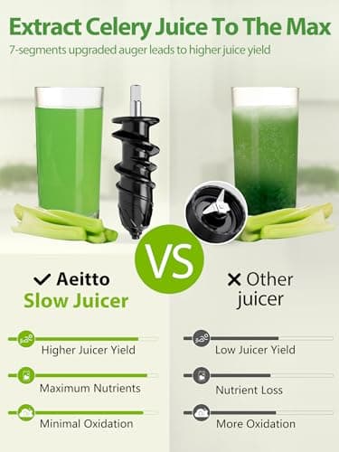 Juicer Machines, Aeitto Cold Press Juicer with Soft & Hard Modes, Quiet Motor, Reverse Function, Juice Extractor Vegetable and Fruit, Masticating Juicer, Charcoal Black 8