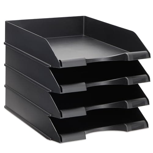 Stockroom Plus Letter Tray - Stackable Desk Organizer Trays - Desktop File Organizer - Mail & Document Storage - Pack of 4, Black, 10 x 13.5 x 2.5 in 8