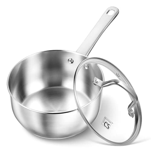 KOCH SYSTEME CS 1 Quart Stainless Steel Saucepan, 1 Quart Saucepan with Lid, Premium Steel Sauce Pan, Indutcion Sauce Pan with Lid, Small Sauce Pot, Stainless Steel Pot 1 QT, Oven Safe