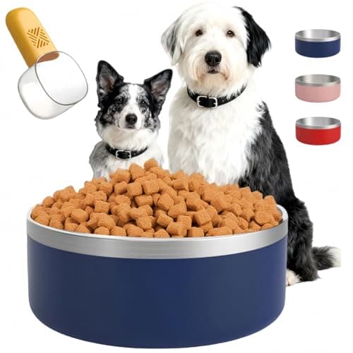 BAEKYO Dog Bowls Small Sized Dogs-Medium Sized 1.2l/42oz Double Layer Stainless Steel Outdoor Dog Water Bowl,Puppy Insulated Food Bowl,with Non-Slip Bottom and 1pc 8oz Food Scoop (Blue, 42 oz)