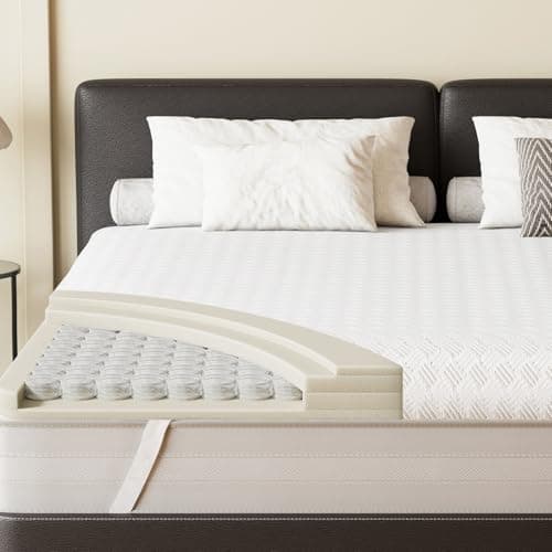 Belffin 4 Inch Memory Foam Innerspring Mattress Topper California King Size, Spring Core Medium Firm Thick Bed Topper, No Odor, Soft & Breathable Mattress with Removable Cover for Body Support, White