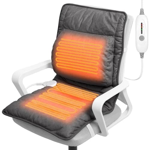 Heated Seat Cushion with Lumbar Support for Office, Heated Seat Cover Pain Relief for Long Sitting, Seat Warmer for Back, Lumbar, Hip, Thigh, Universal Fit, Auto Shut Off, 3 Heat Levels, Dark