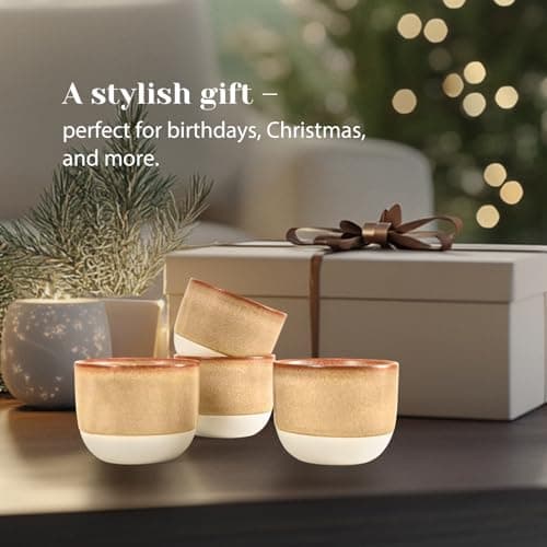 INGOFIN Ceramic Espresso Cup Set - Espresso Cup Set for Coffee and Tea, Espresso Accessories for Espresso Machine, Coffee Mug for Cafe, and Restaurant, Pack of 4, Brown, Microwave & Freezer Safe 8