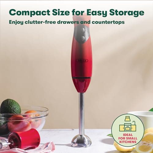 BELLA 2-Speed Hand Immersion Blender with Whisk Attachment, 250 Watt, Red, Immersion Blender with Dishwasher Safe Whisk & Blending Attachments for Food Prep (14460) 5