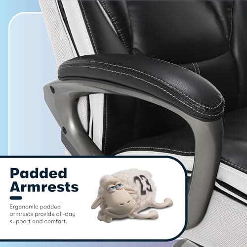 Serta® Lautner Executive Home Office Desk Chair, Ergonomic High-Back with Adjustable Lumbar and Body Pillows, SmartLayers™ and ComfortCoils® Technology, Mesh and Bonded Leather, Black and White 7